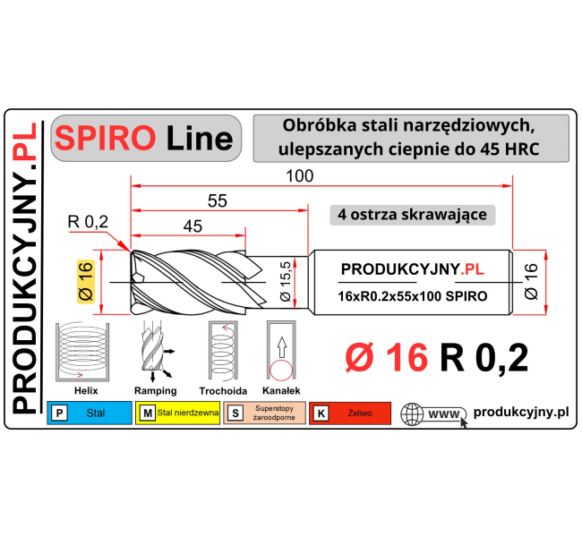 Frez fi 16 R0,2 SPIRO